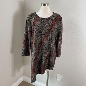 Chicos Travelers Womens XL Asymmetrical Hem Tunic Top Stretch Long Sleeve Shirt